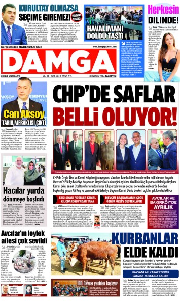DAMGA 1 Haziran Pazartesi Sayfaları