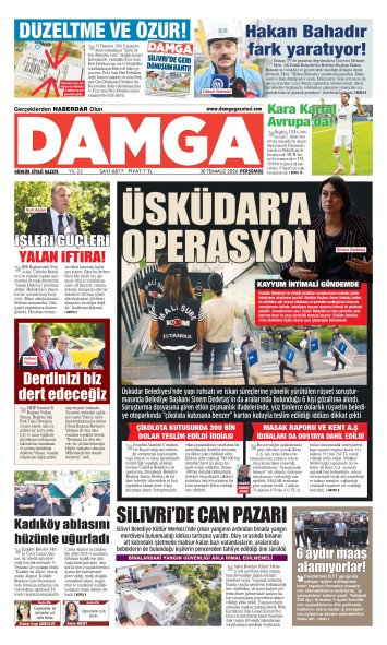 DAMGA 30 Temmuz Perşembe Sayfaları