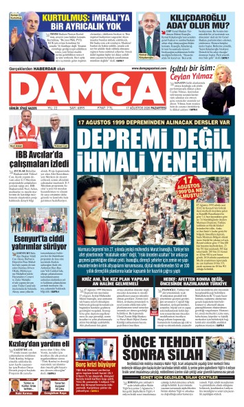 DAMGA 17 Ağustos Pazartesi Sayfaları
