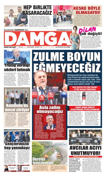 DAMGA 18 Ağustos Salı Sayfaları
