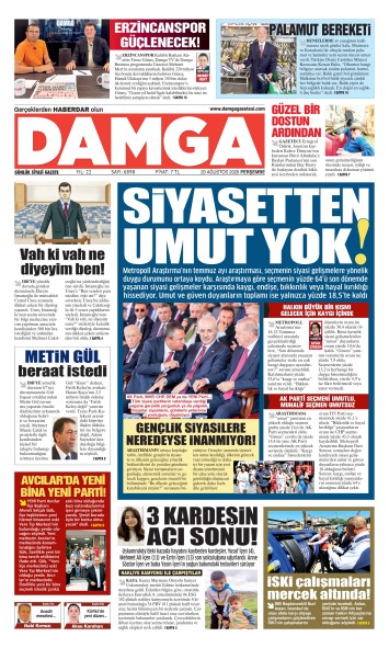 DAMGA 20 Ağustos Perşembe Sayfaları