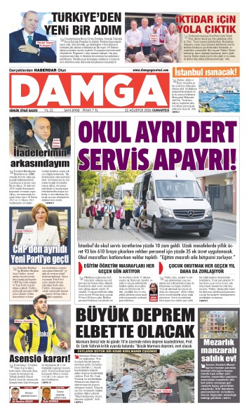 DAMGA 22 Ağustos Cumartesi Sayfaları