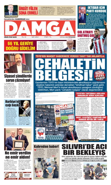 DAMGA 3 Eylül Perşembe Sayfaları