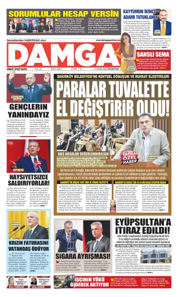 DAMGA 12 Ekim Pazartesi Sayfaları