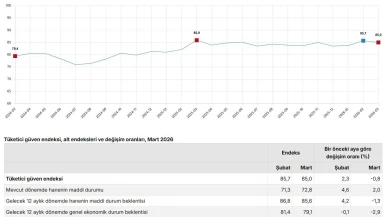 TÜİK: Tüketici güven endeksi martta geriledi