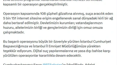 Bakan Gürlek: Dijital suç yapılanmalarına karşı yürütülen operasyonlar kararlılıkla devam edecek