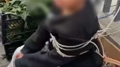 Pazarda çocuğu iple bağladılar!