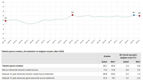 TÜİK: Tüketici güven endeksi martta geriledi