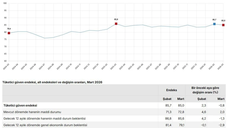 TÜİK: Tüketici güven endeksi martta geriledi