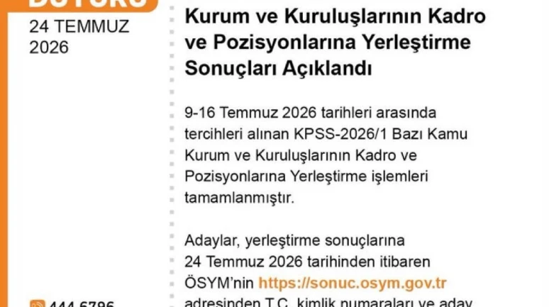 KPSS-2026/1 yerleştirme sonuçları açıklandı