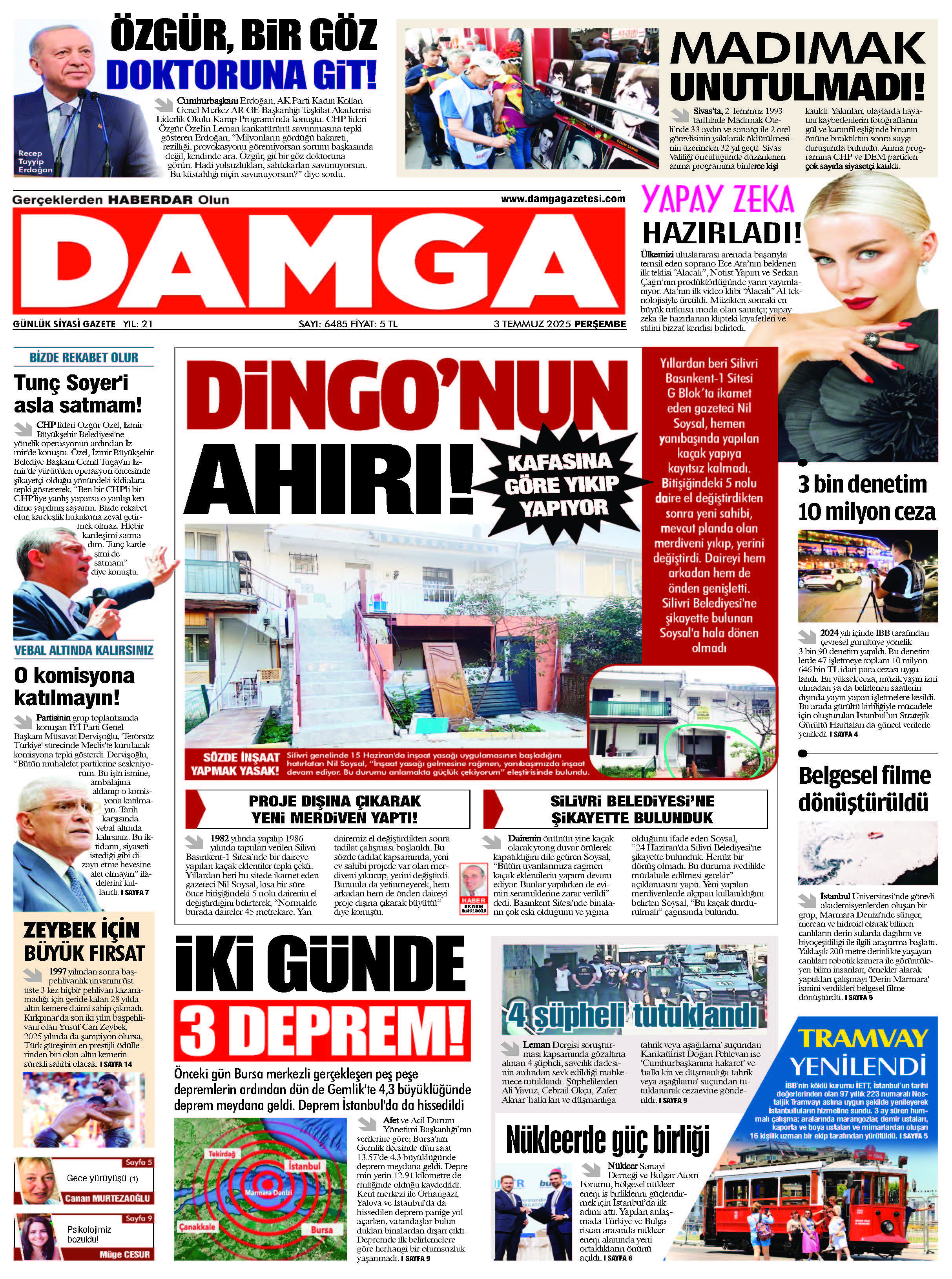 https://www.damgagazetesi.com/DAMGA 3 Temmuz 2025 Perşembe Sayfaları