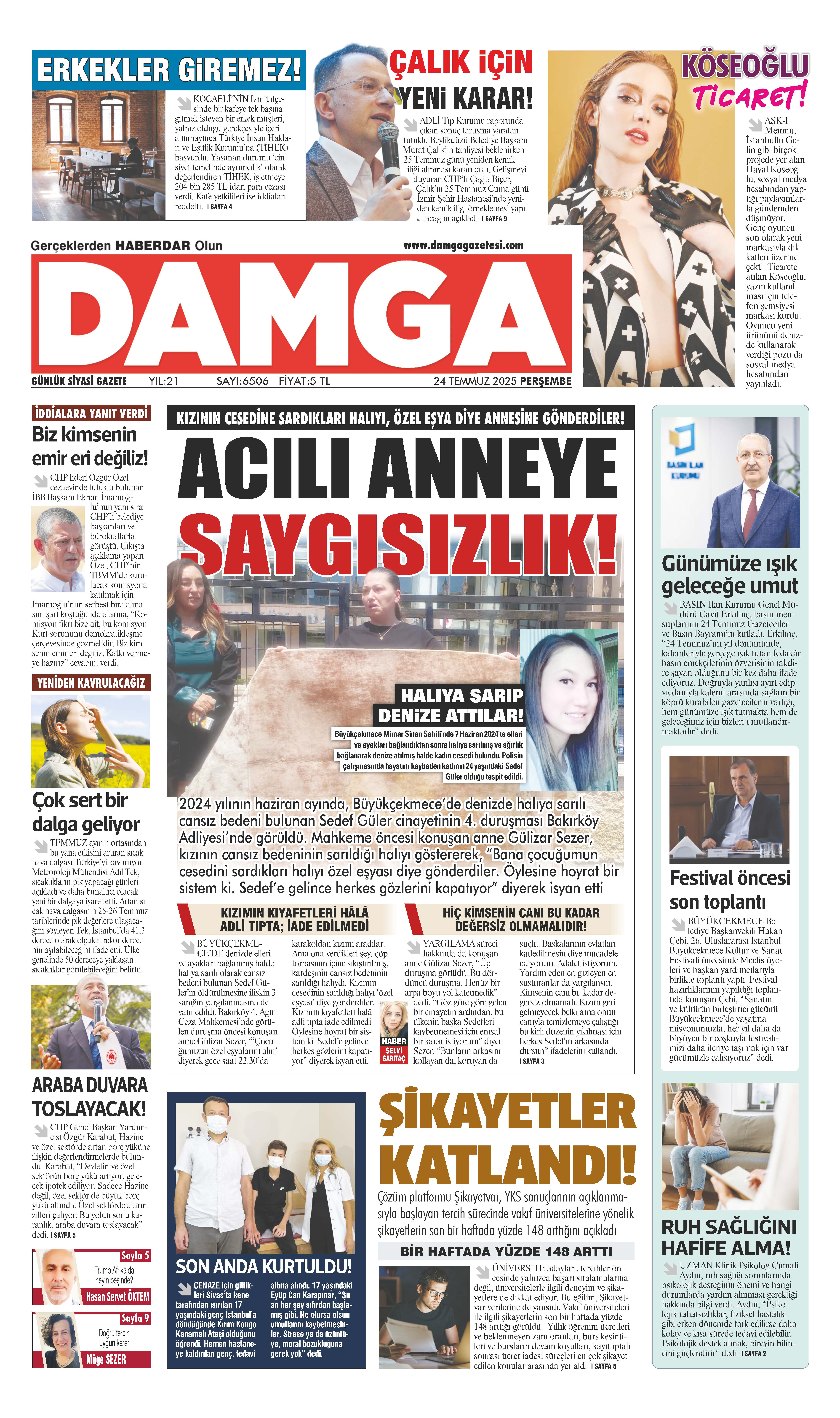 https://www.damgagazetesi.com/DAMGA 24 Temmuz 2025 Perşembe Sayfaları