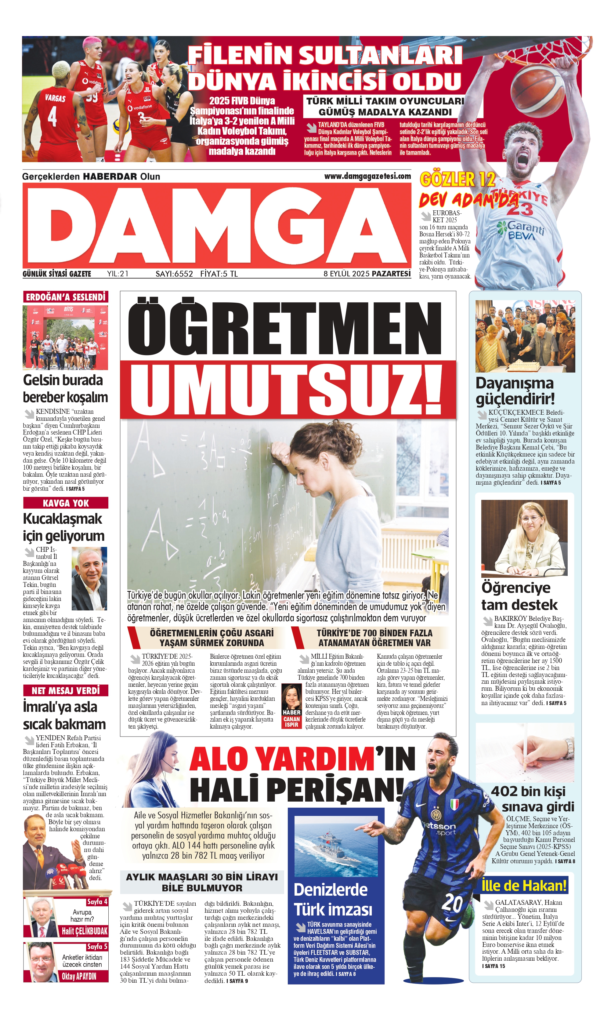 https://www.damgagazetesi.com/DAMGA 8 Eylül Pazartesi Sayfaları