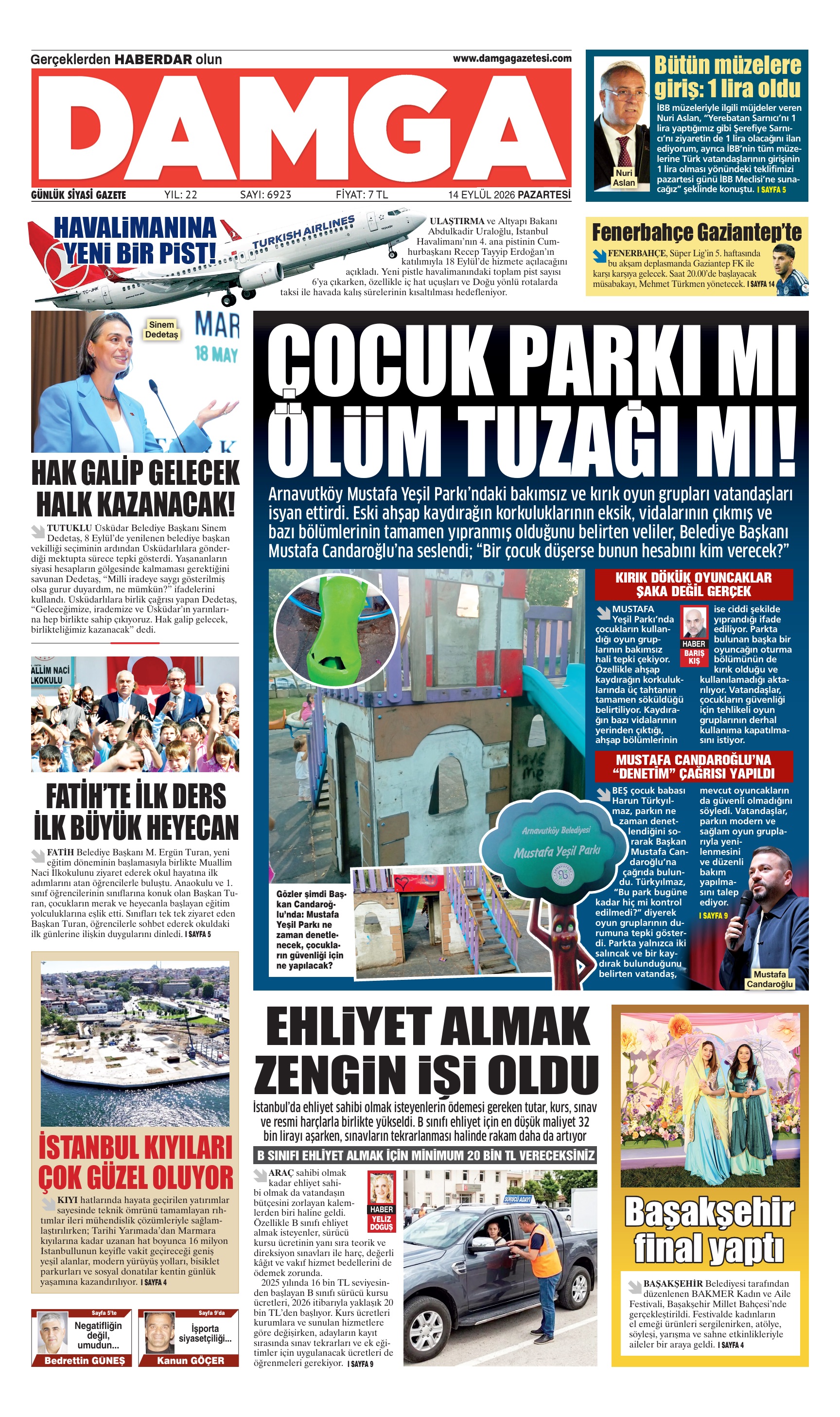 https://www.damgagazetesi.com/DAMGA 14 Eylül Pazartesi Sayfaları